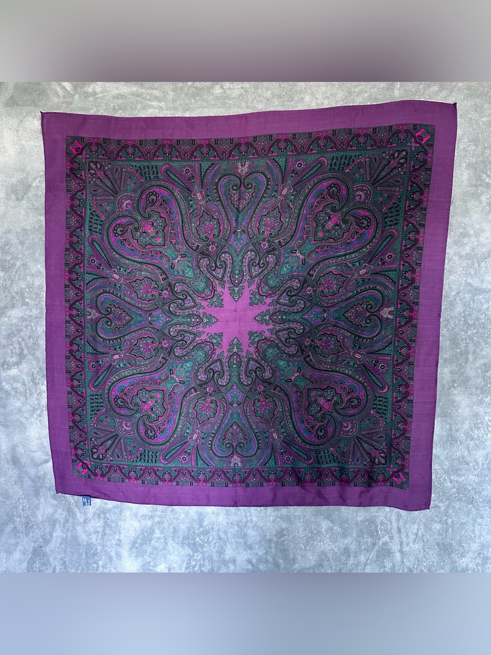 Purple Paisley Square Scarf  100% wool made in Japan 34“ x 34“
